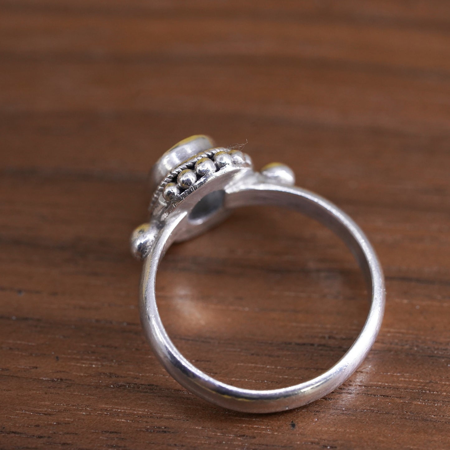 Size 7, vintage Sterling 925 silver handmade beaded ring with blue topaz