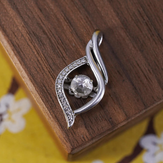 Vintage Sterling 925 silver handmade pendant with teardrop dancing crystal