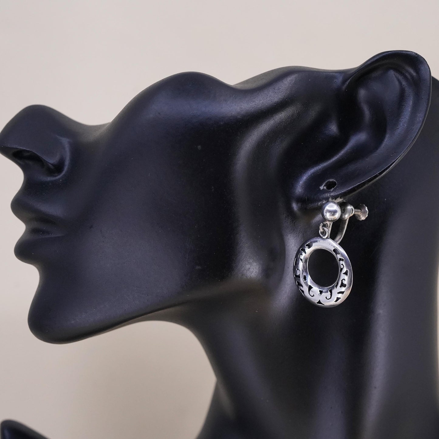 VTG Mexican Sterling silver handmade earrings, 925 screw back circle dangles