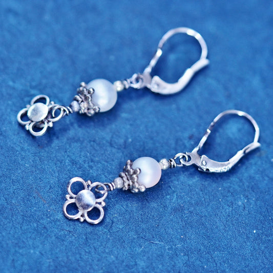 Vintage Sterling silver 925 handmade earrings with pearl and dangles