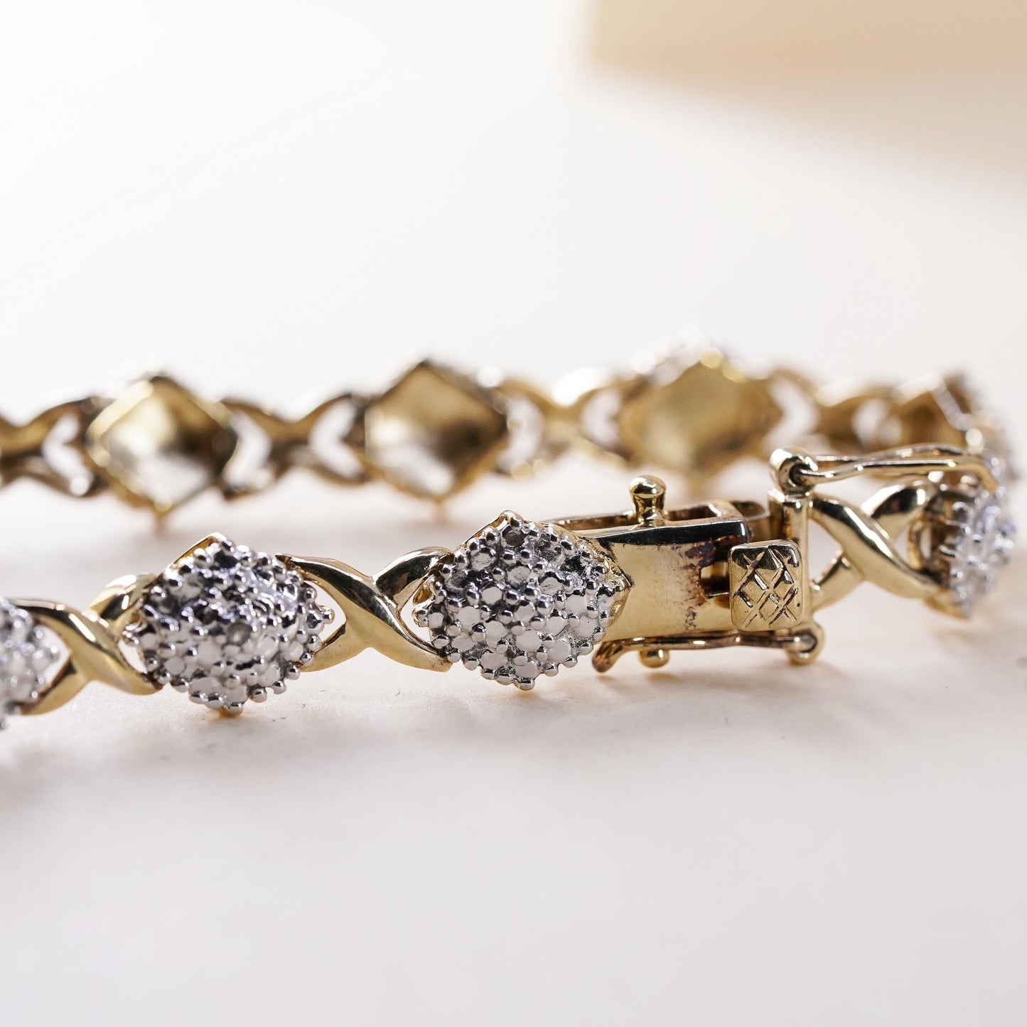 7.25”, vermeil gold over sterling silver tennis bracelet 925 XOXO chain diamond