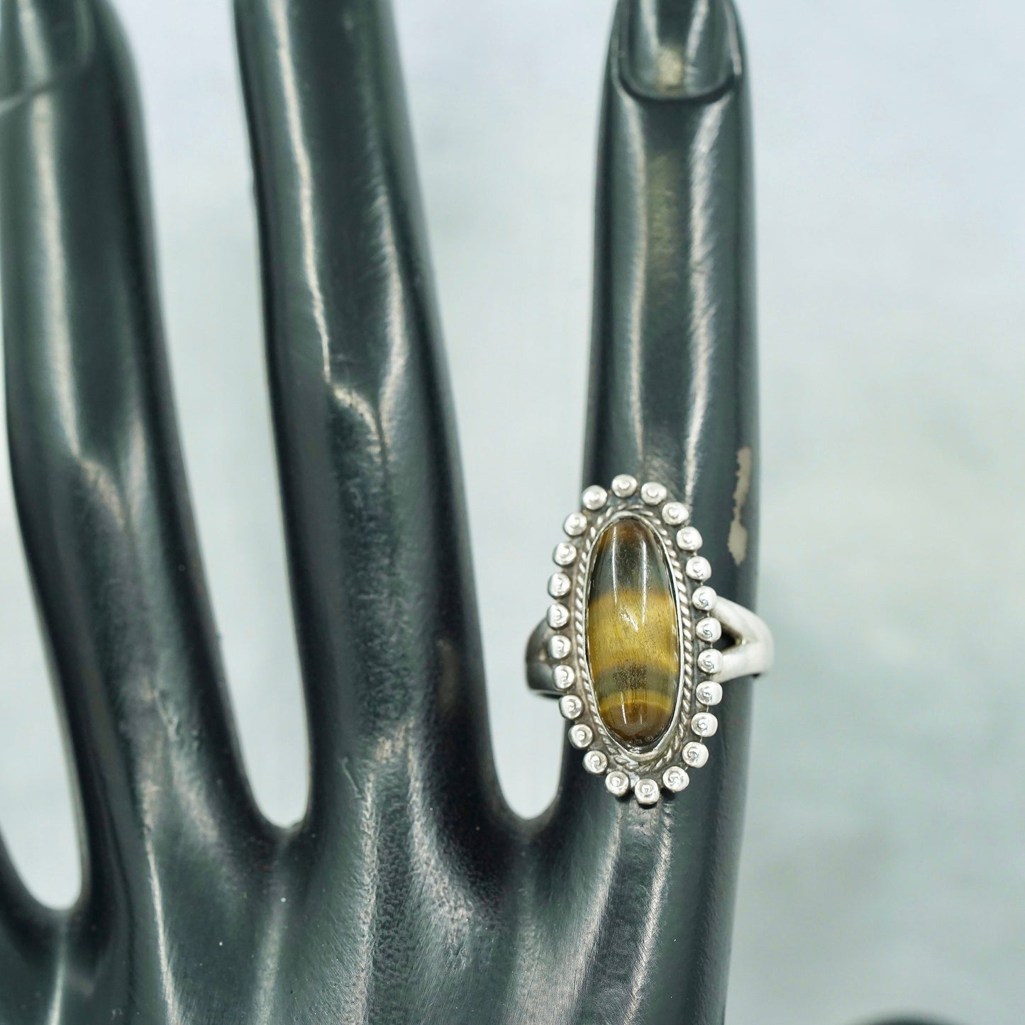 Size 5, Native American Bell Trading Sterling 925 silver ring golden tiger eye