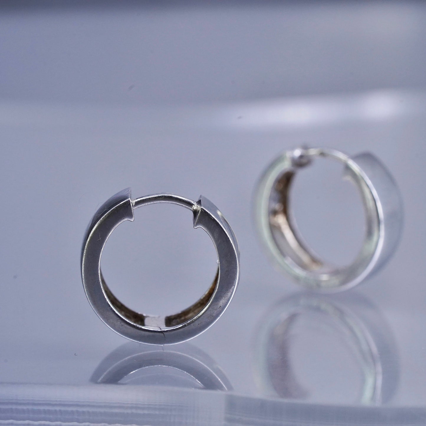 0.5”, vintage Sterling silver handmade earrings, 925 Huggie hoops with Cz
