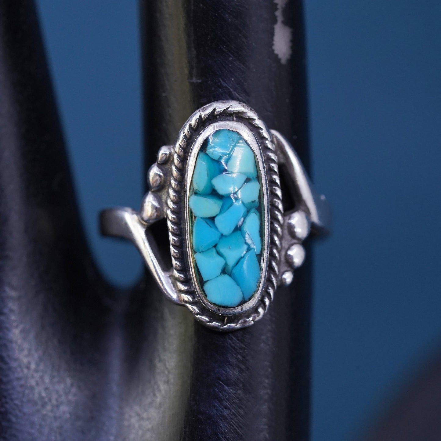 Size 7, Native American, southwestern Sterling silver handmade ring turquoise