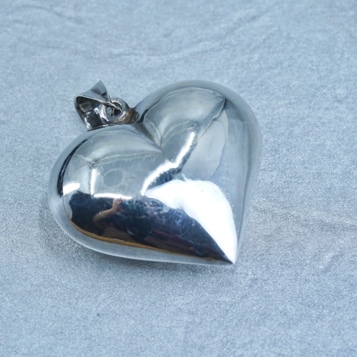 antique sterling 925 silver handmade puffy heart pendant