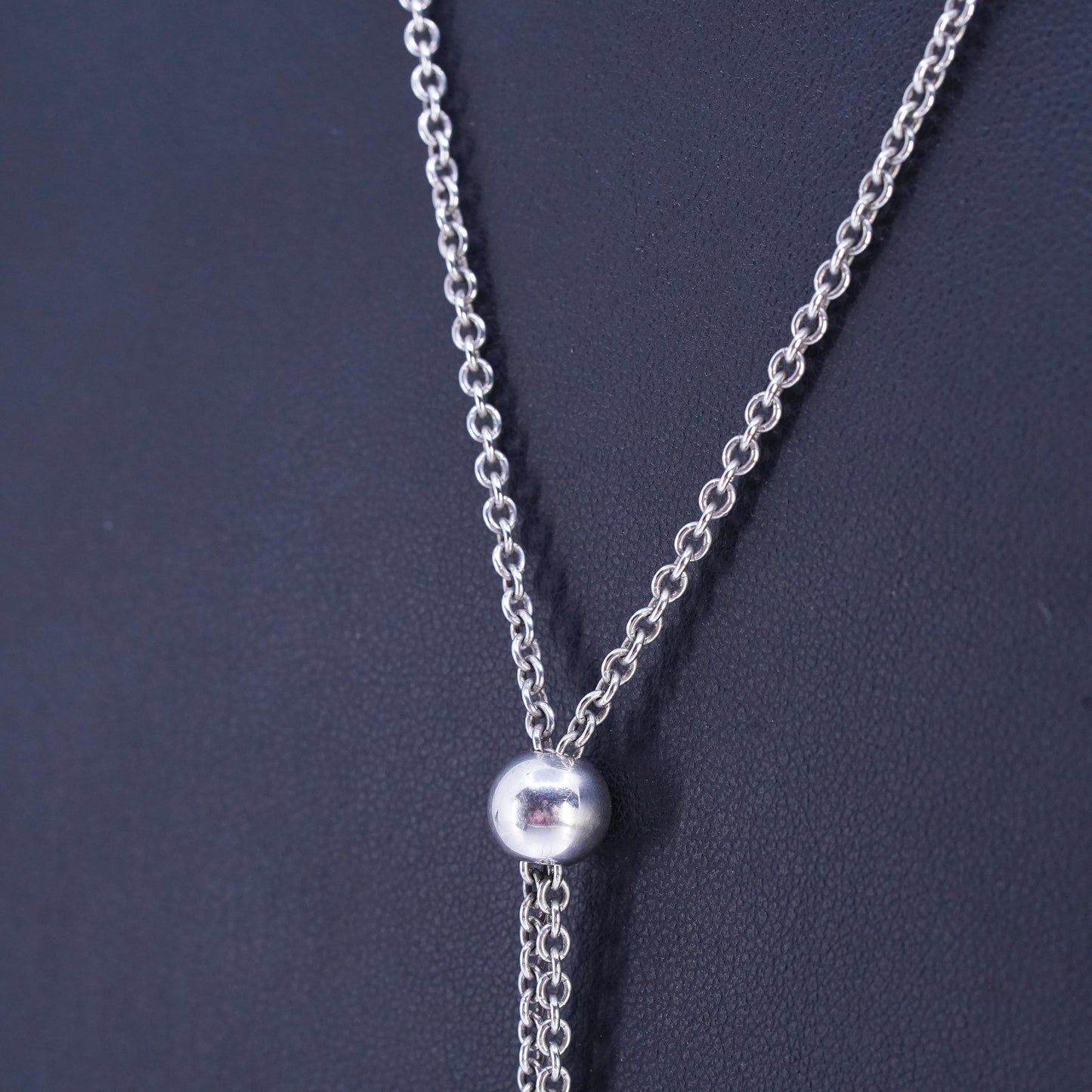 36" 2mm, vintage Sterling 925 silver extra long circle necklace with bead slide