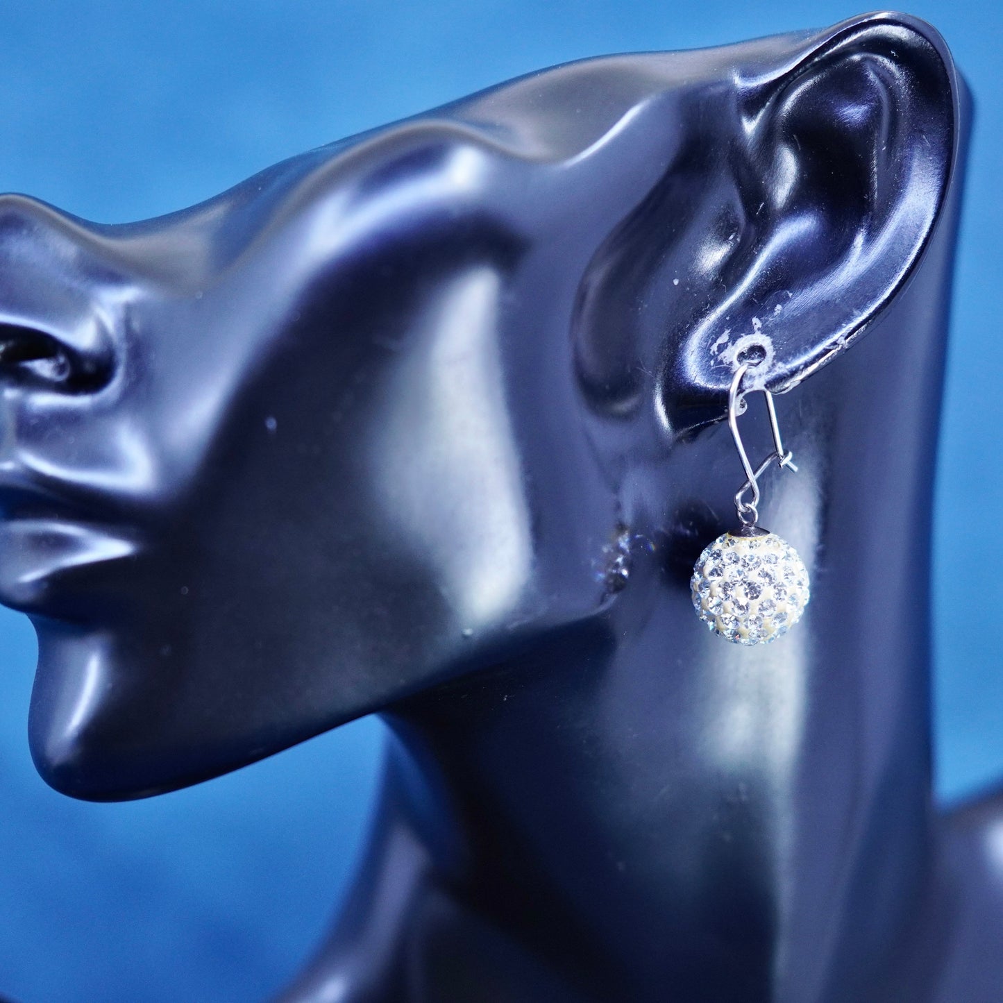 Vintage sterling 925 silver handmade bead earrings with cluster Cz