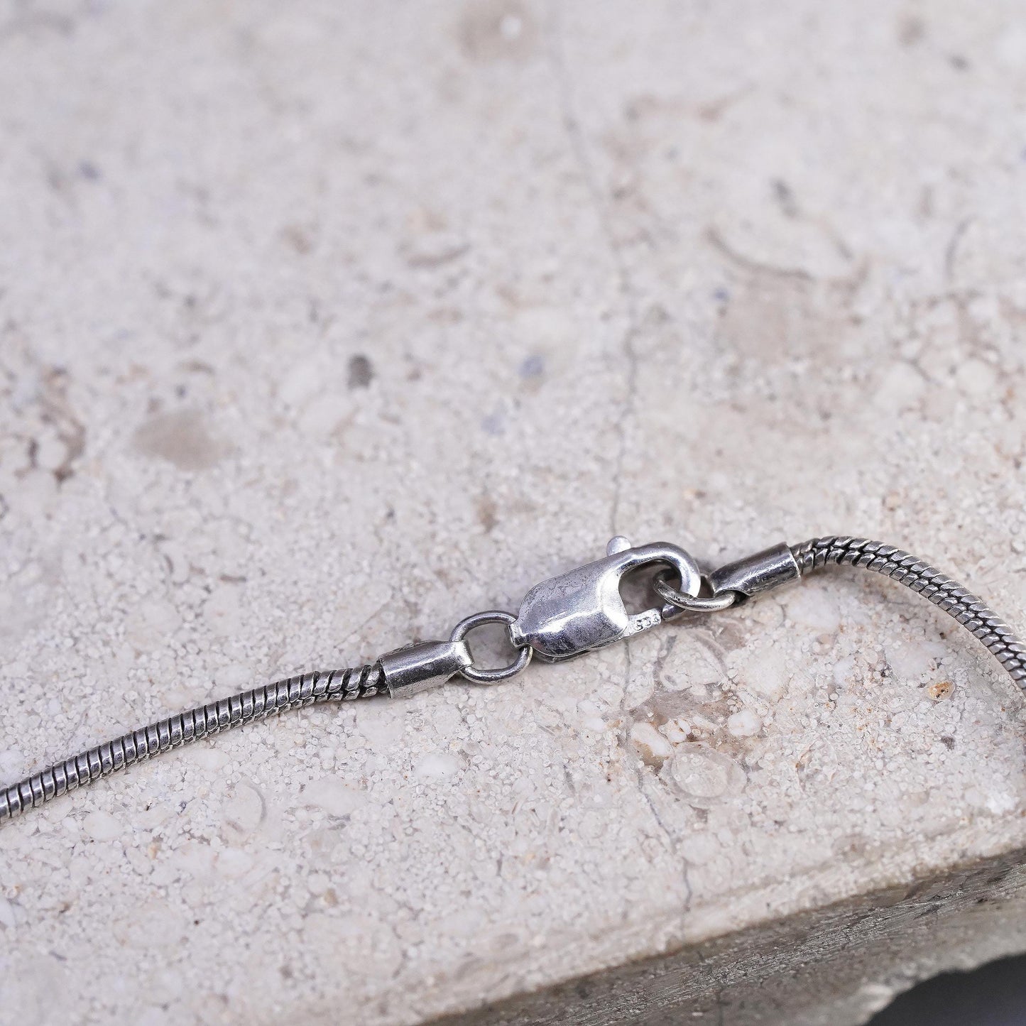 16", VTG Sterling silver necklace, 925 snake chain Greek key patterend pendant