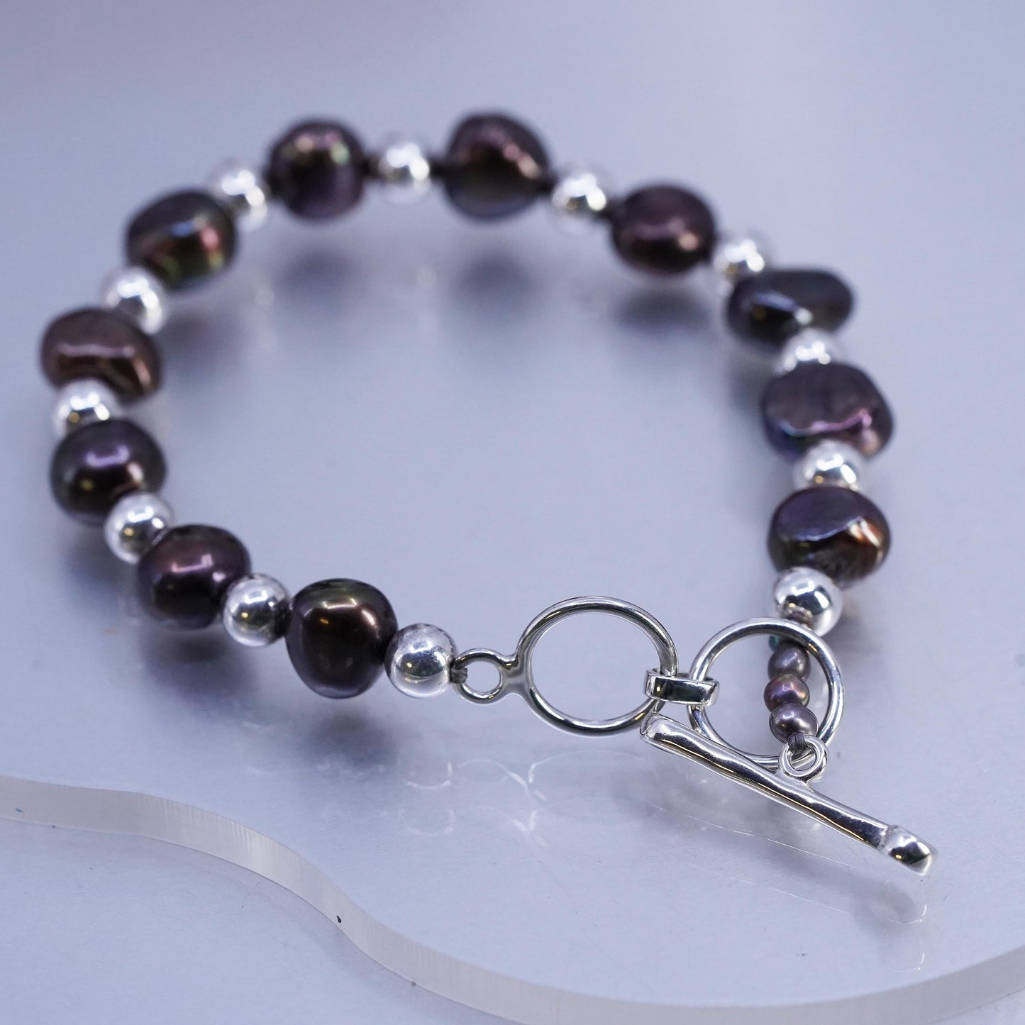 Vintage Silpada B1182 Sterling 925 Silver Peacock Pearl Bracelet Toggle RARE