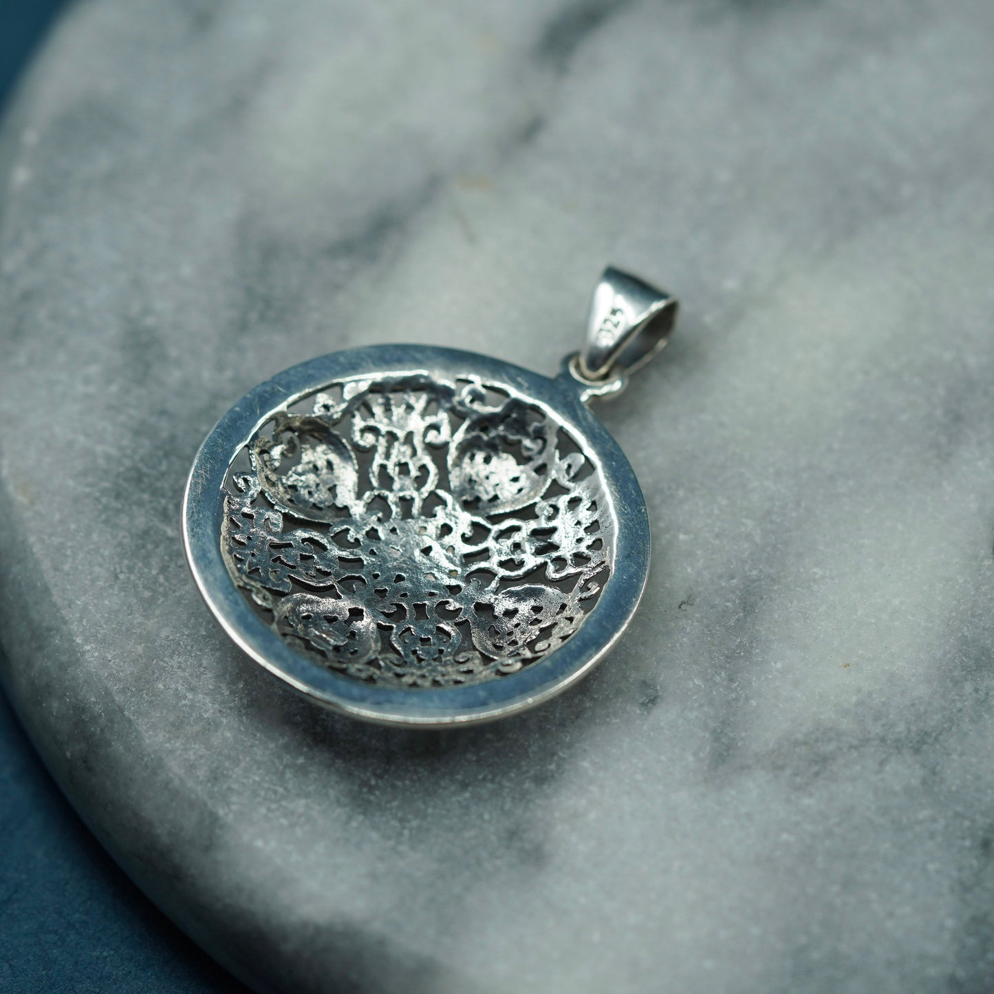 Vintage Sterling silver handmade pendant, 925 filigree circle charm