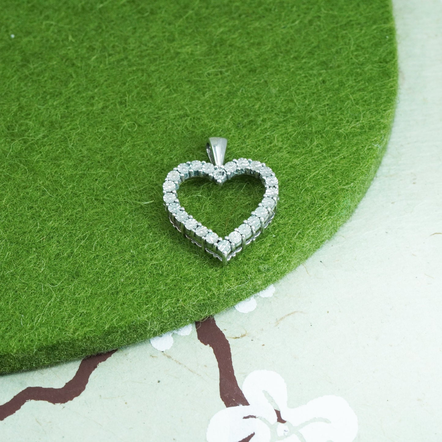 vintage Sterling silver Pendant, 925 heart with real diamond