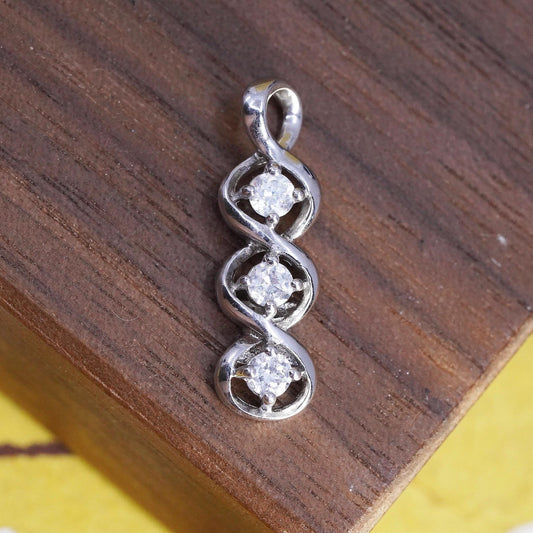 Vintage Sterling silver pendant, 925 cz bar pendant