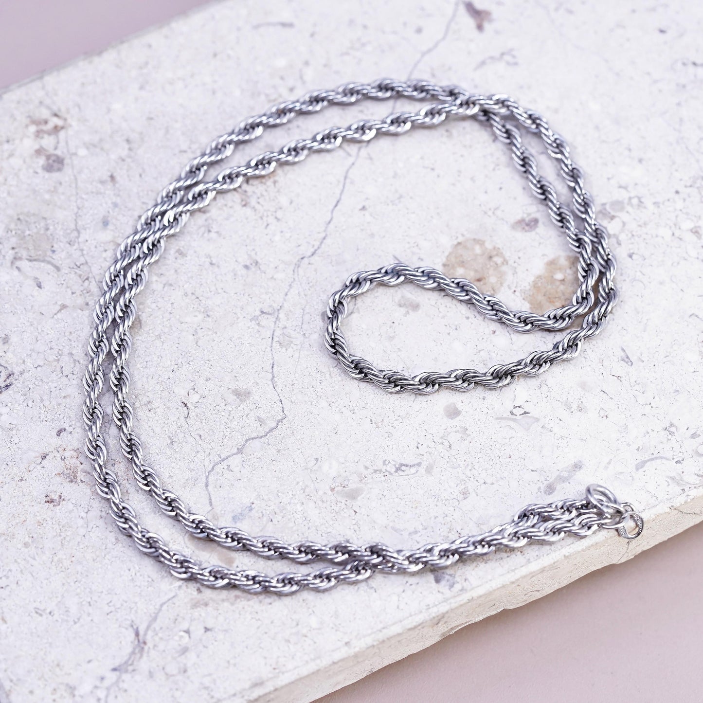 20" 3mm, vintage Sterling silver handmade necklace, 925 diamond rope chain