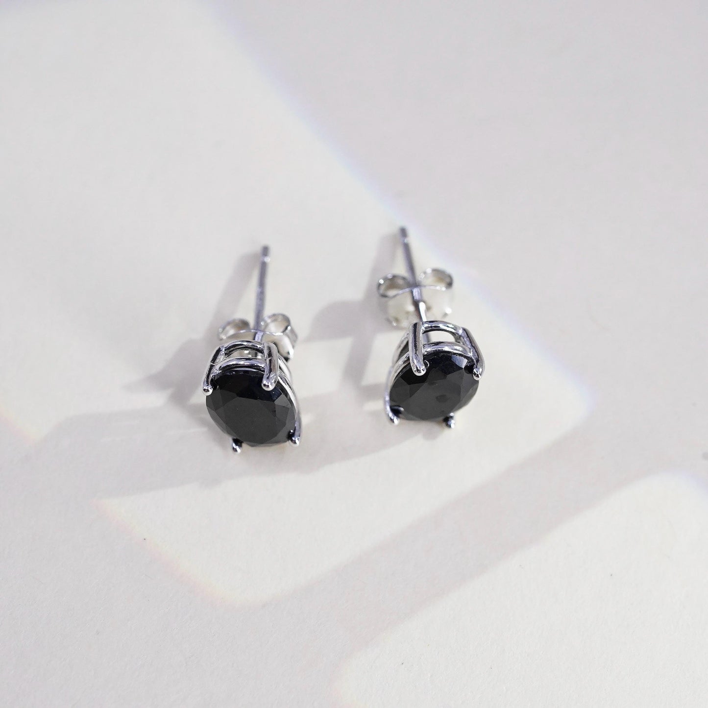Vintage Sterling silver handmade earrings, 925 studs with obsidian