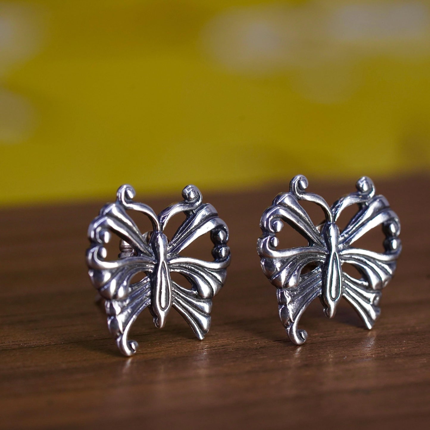 Vintage Sterling 925 silver handmade earrings, butterfly studs