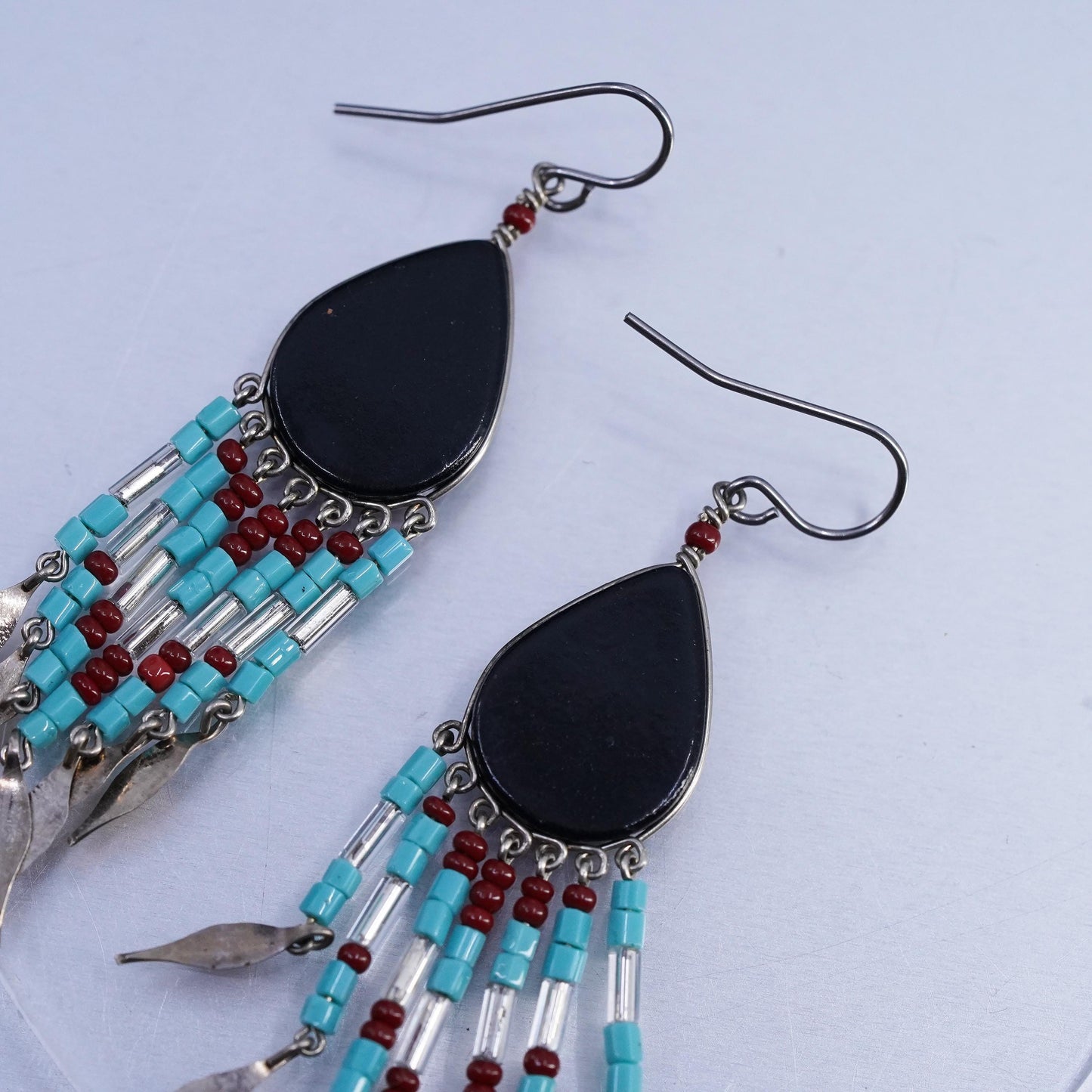 Vintage southwestern Sterling 925 silver teardrop earrings with fringe dangles