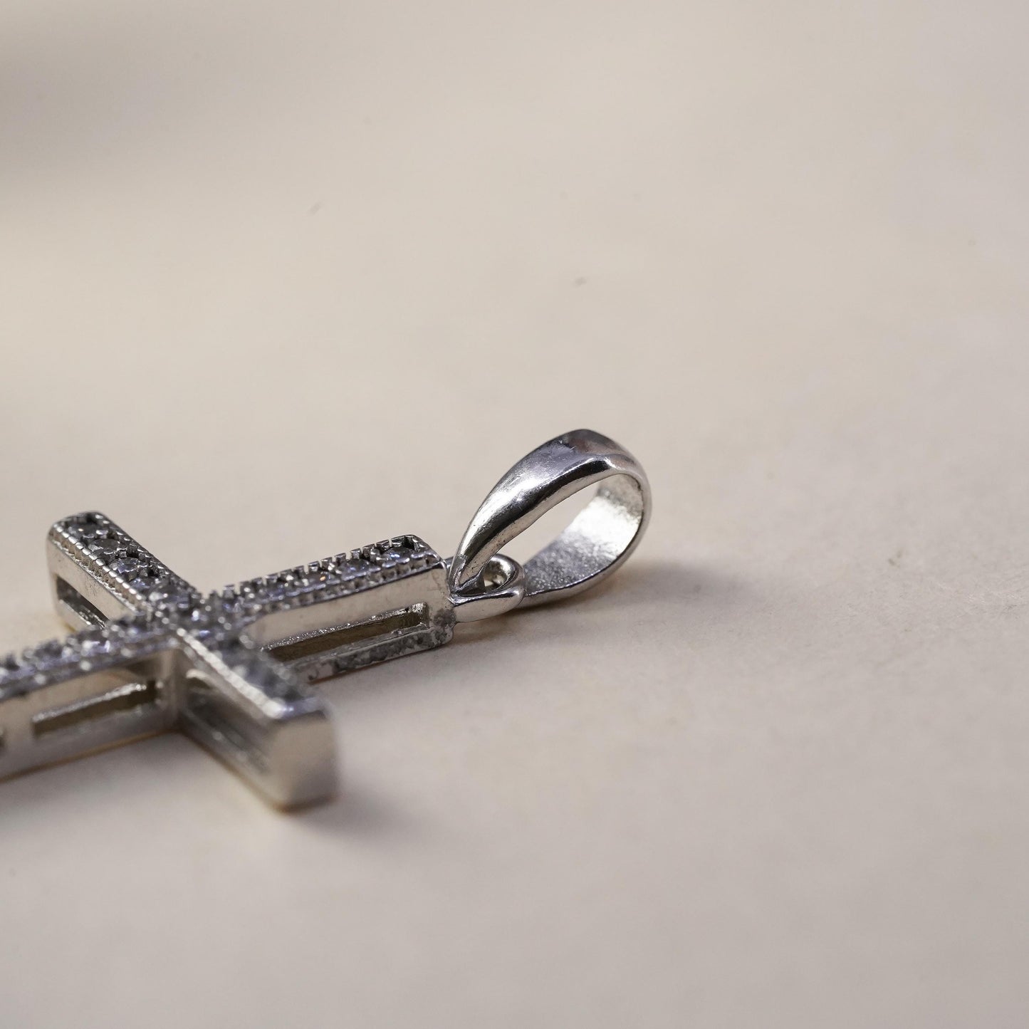 Vintage sterling silver pendant, 925 cross handmade pendant with Cz