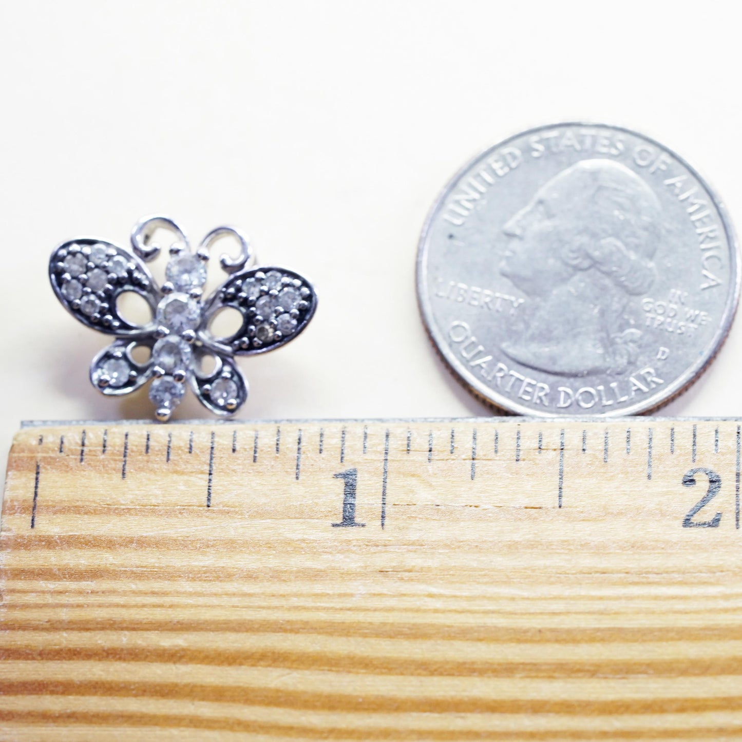 Vintage sterling silver pendant, 925 butterfly with cz