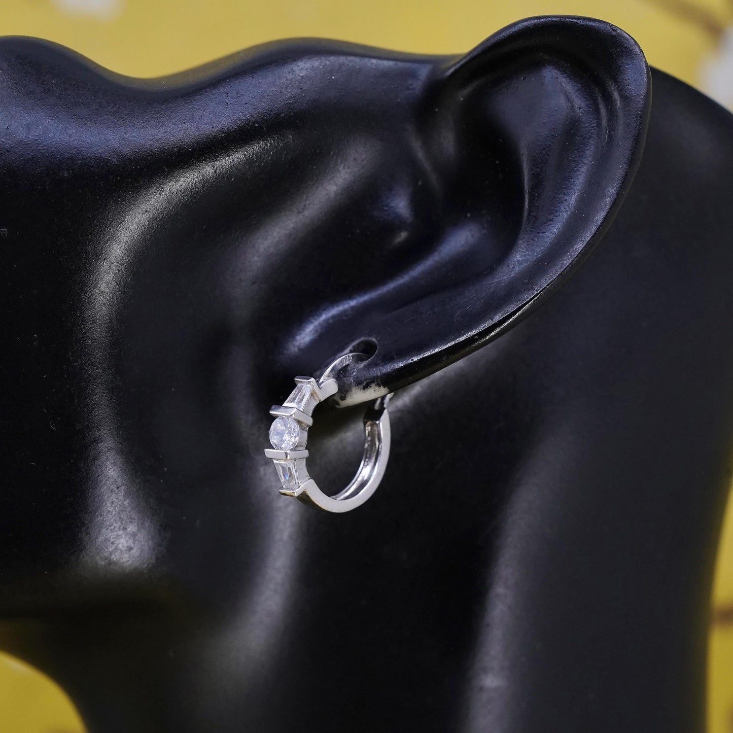 0.5", vintage Sterling silver handmade earrings, 925 hoops with Cz