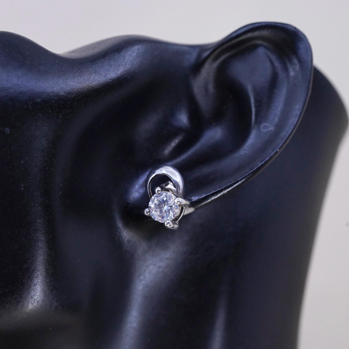 Vintage 925 sterling silver genuine cz studs, fashion minimalist earrings