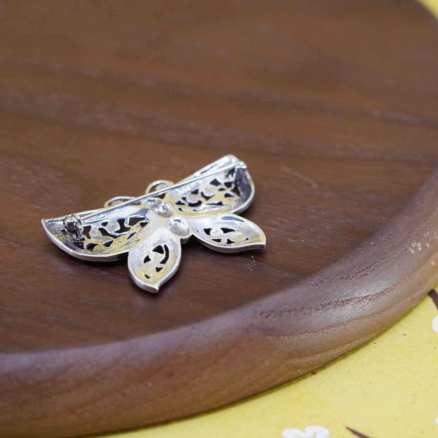 vtg antique Art Deco handmade sterling silver butterfly brooch with marcasite