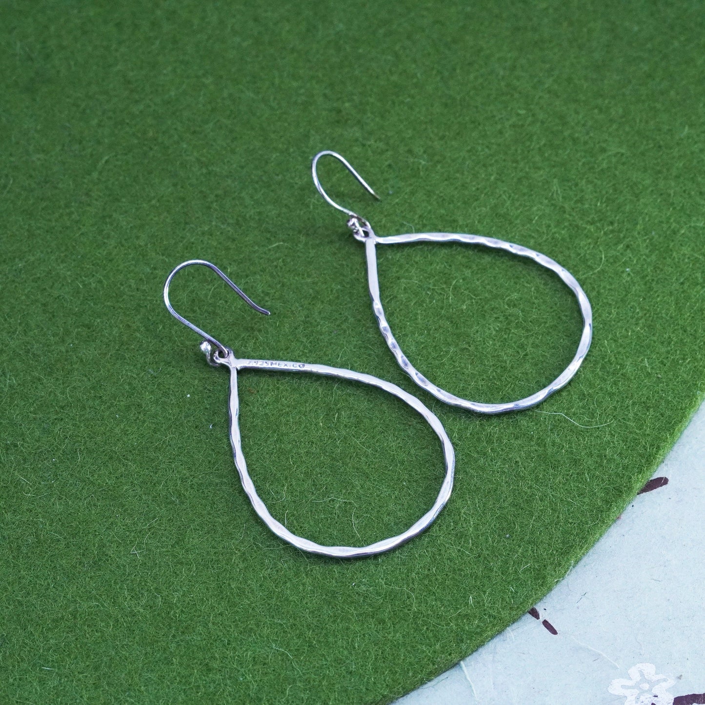 Vintage modern sterling silver handmade earrings, 925 teardrop dangles