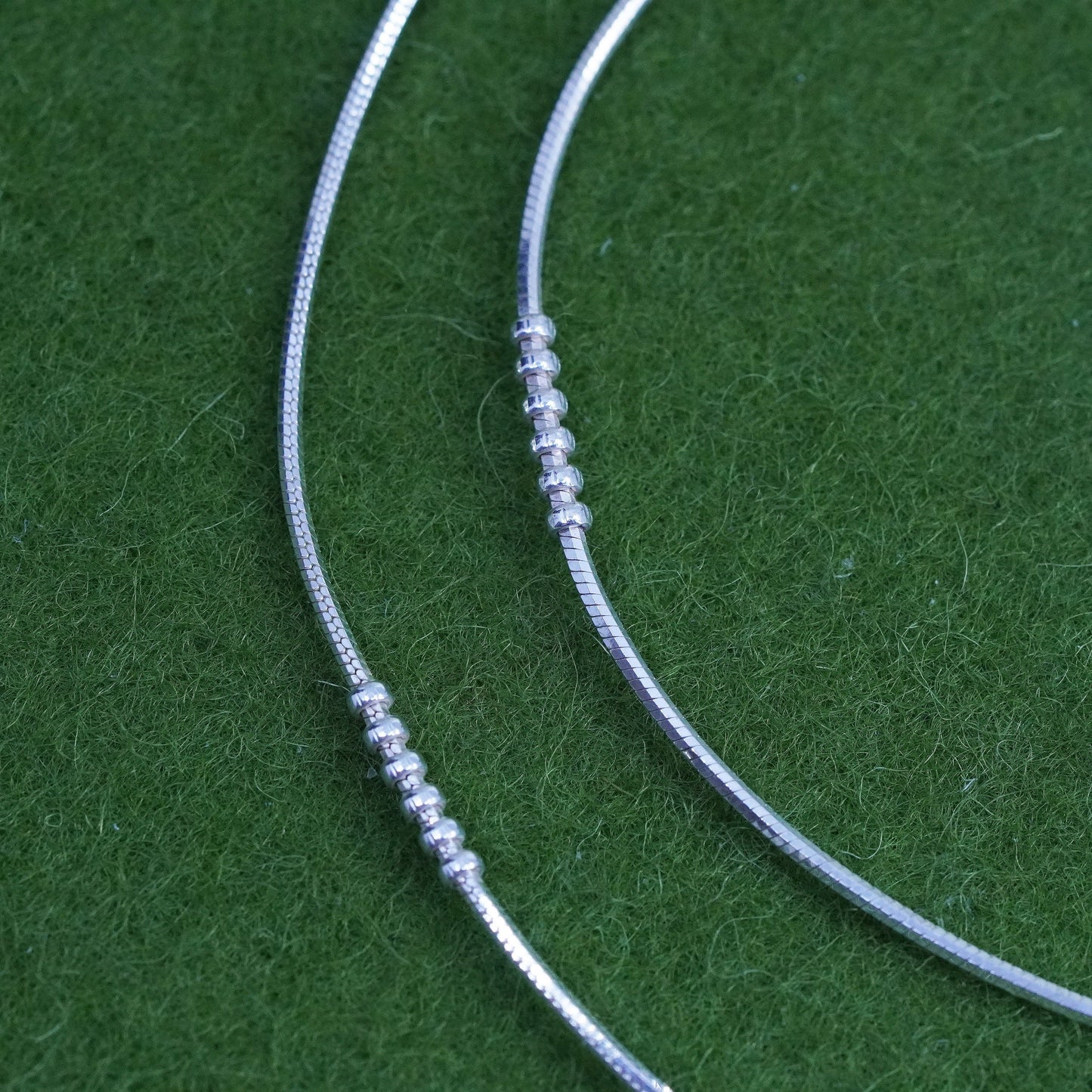 16", 1mm, Vintage sterling silver snake chain with beads, Italy 925 necklace