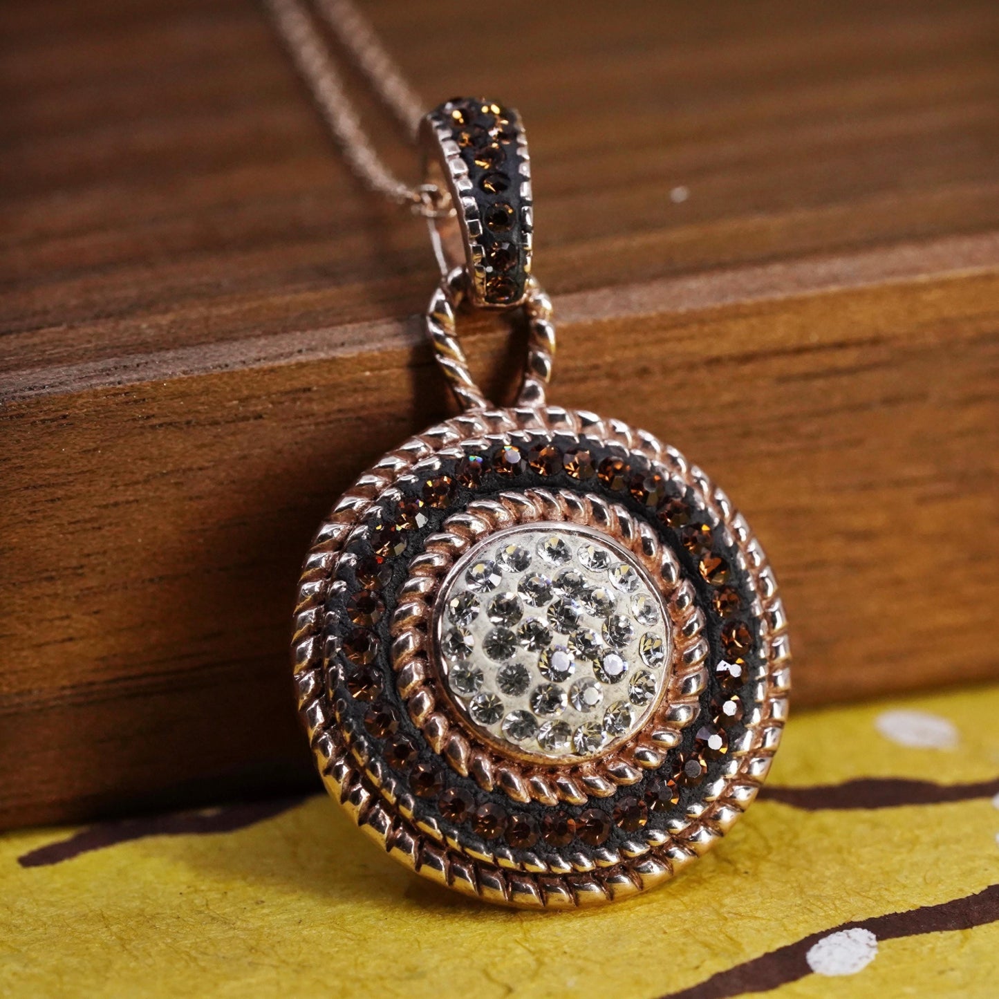 18”, vermeil rose gold Sterling silver necklace, 925 cluster crystal pendant