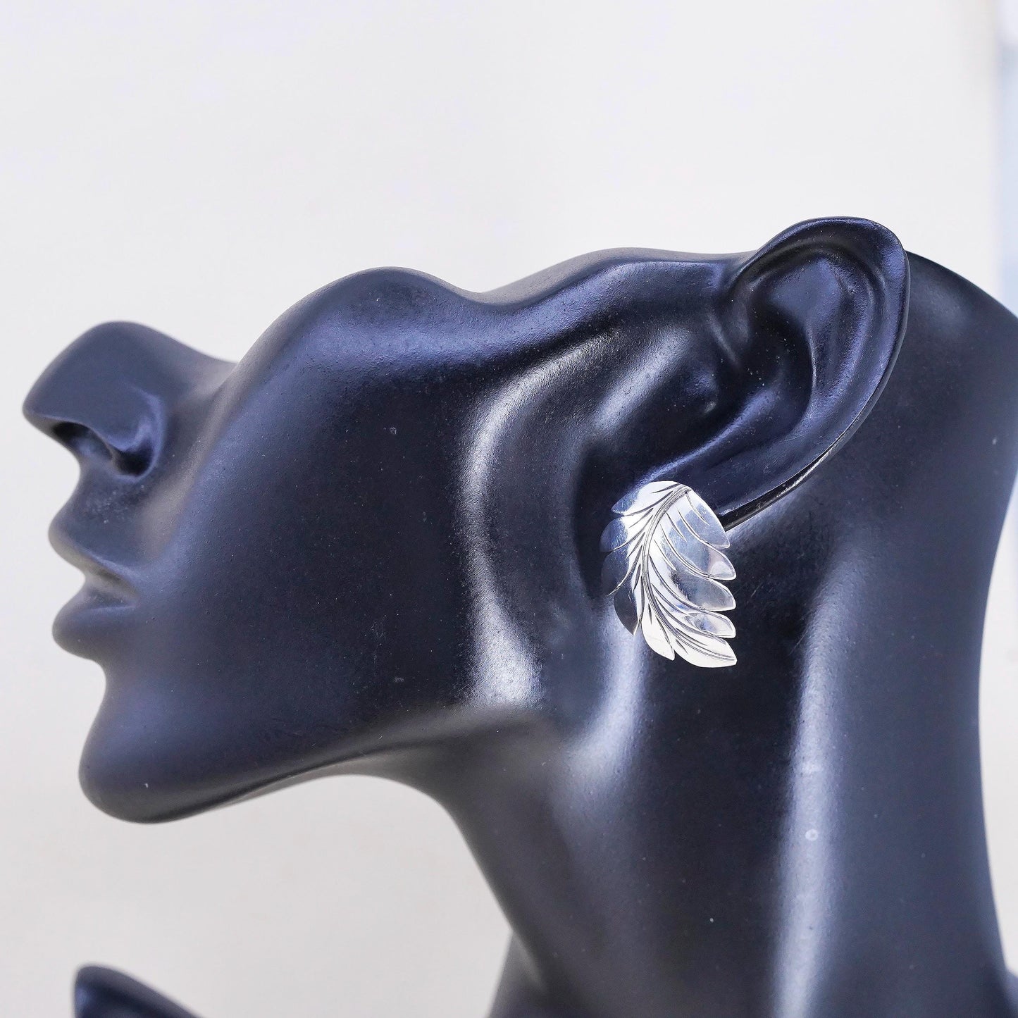 VTG Native American Morningstar sterling 925 silver earrings, curved leaf studs
