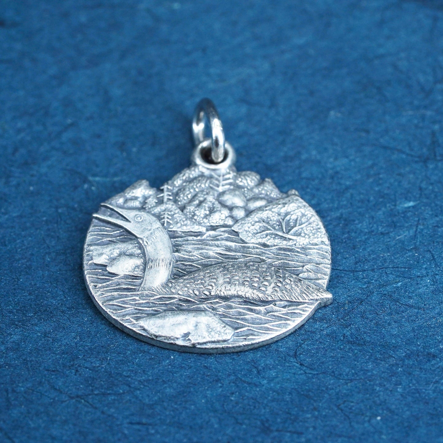 sterling silver handmade pendant, 925 loon minnesota state bird tag charm
