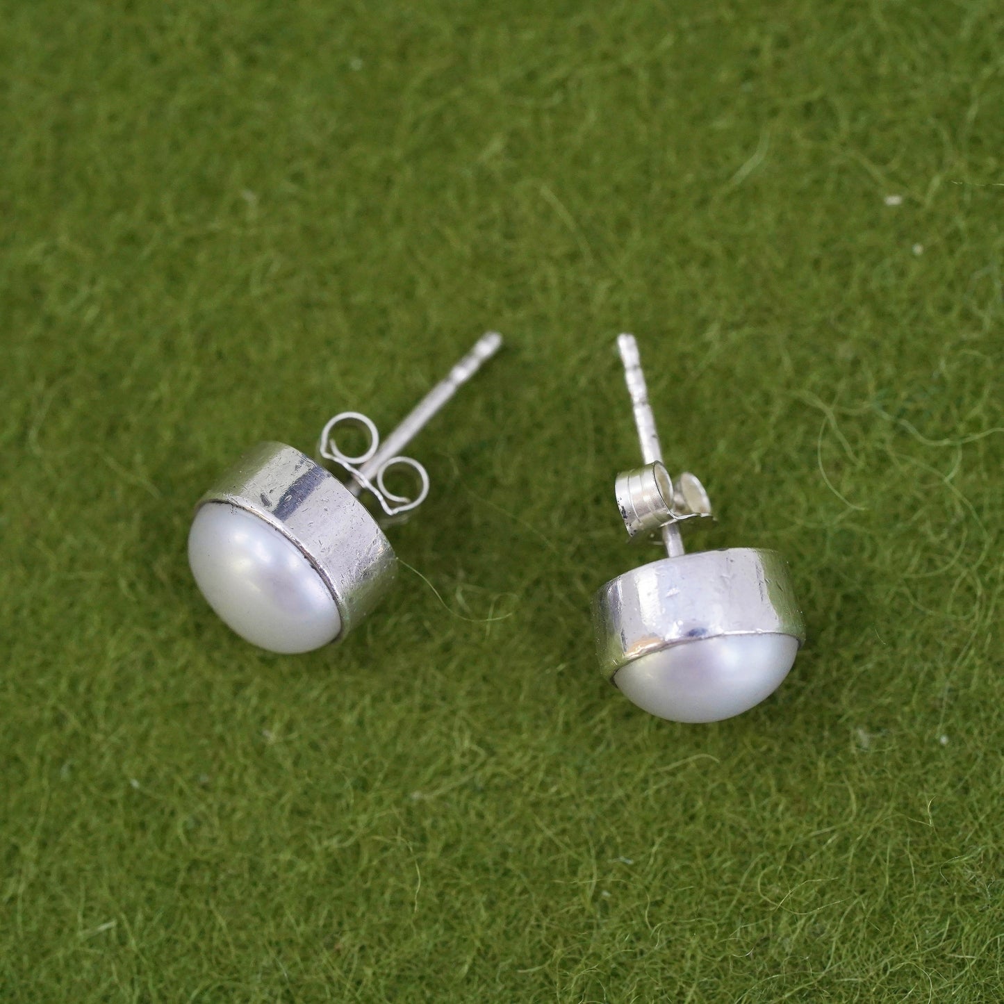 Vintage Sterling silver handmade earrings, 925 flower studs with pearl