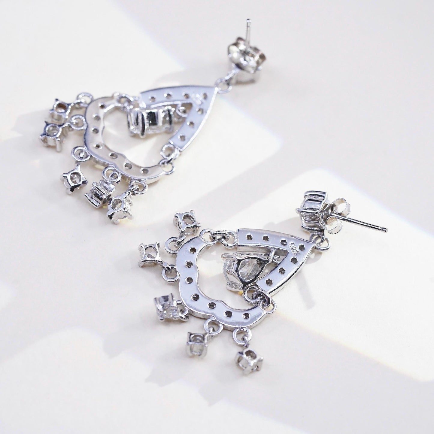 925 Sterling Silver CZ Chandelier Earrings, Teardrop Dangles, Art Deco Bridal