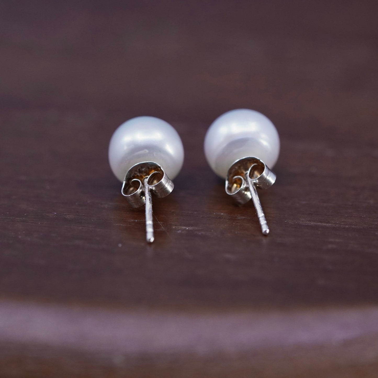 8mm, Vintage 925 Sterling silver handmade studs earrings white pearl