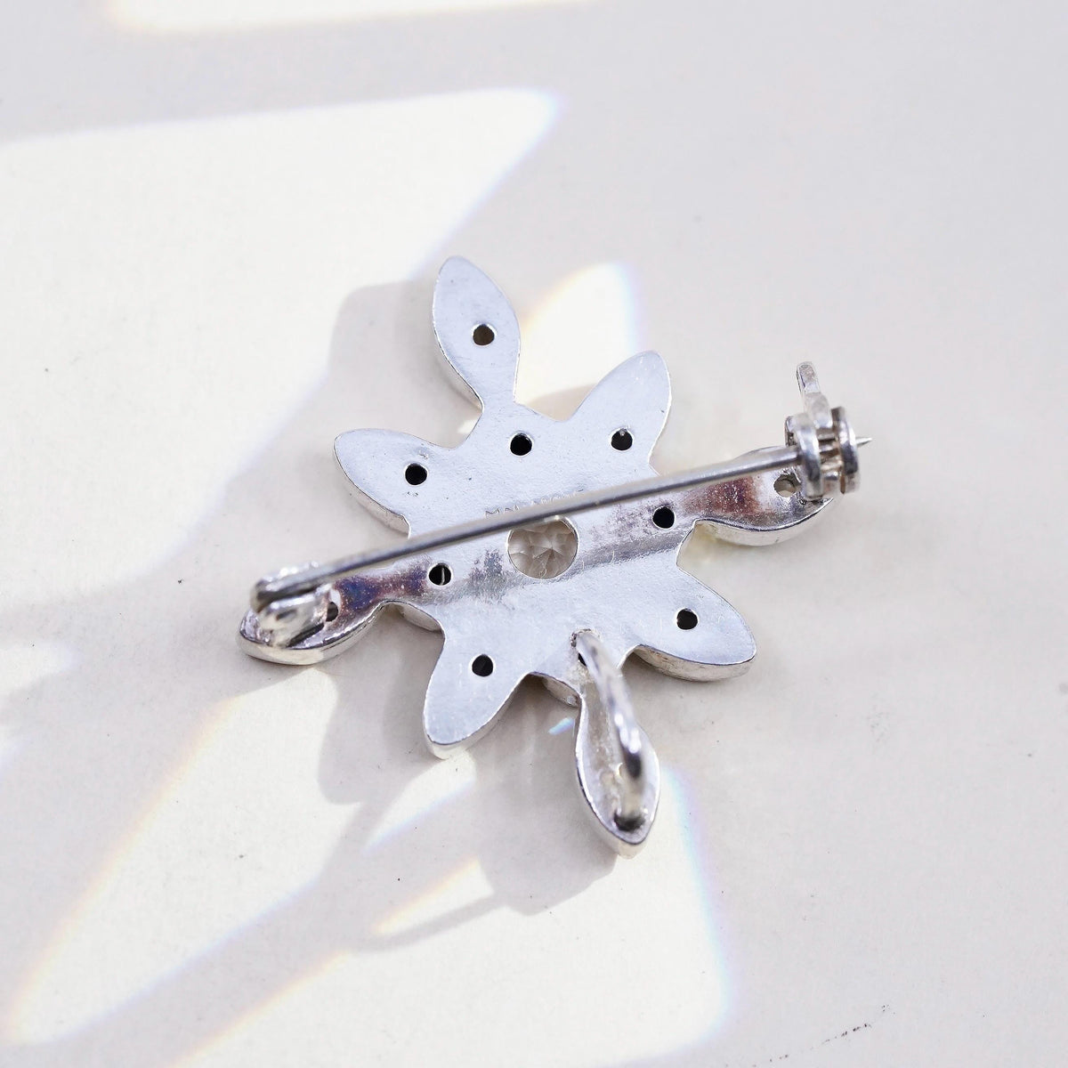 Sterling Silver Moonstone & Iolite Starburst Brooch Pendant, 925 Flower Pin