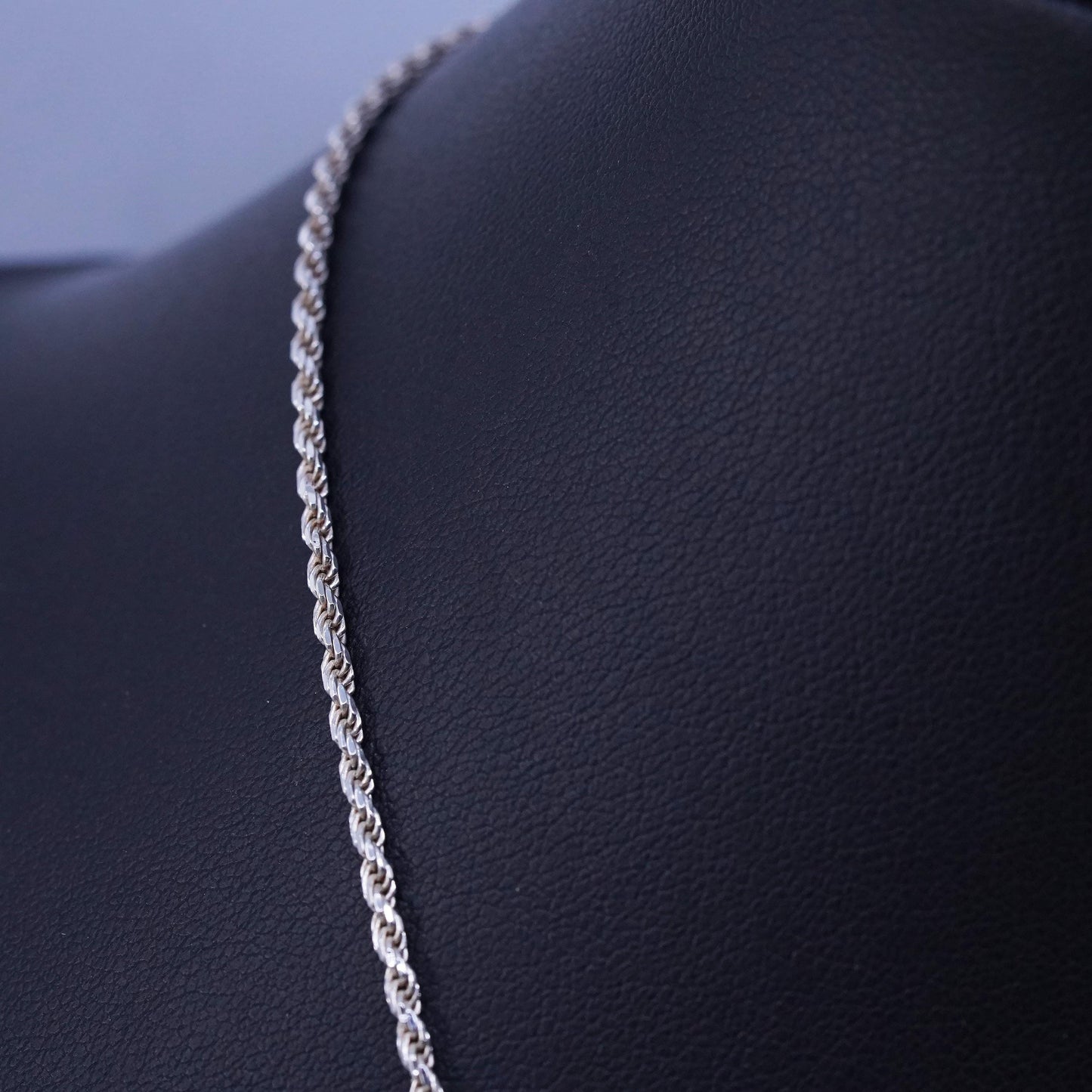 18” 2mm, vintage Italian Sterling 925 silver Singapore rope chain necklace