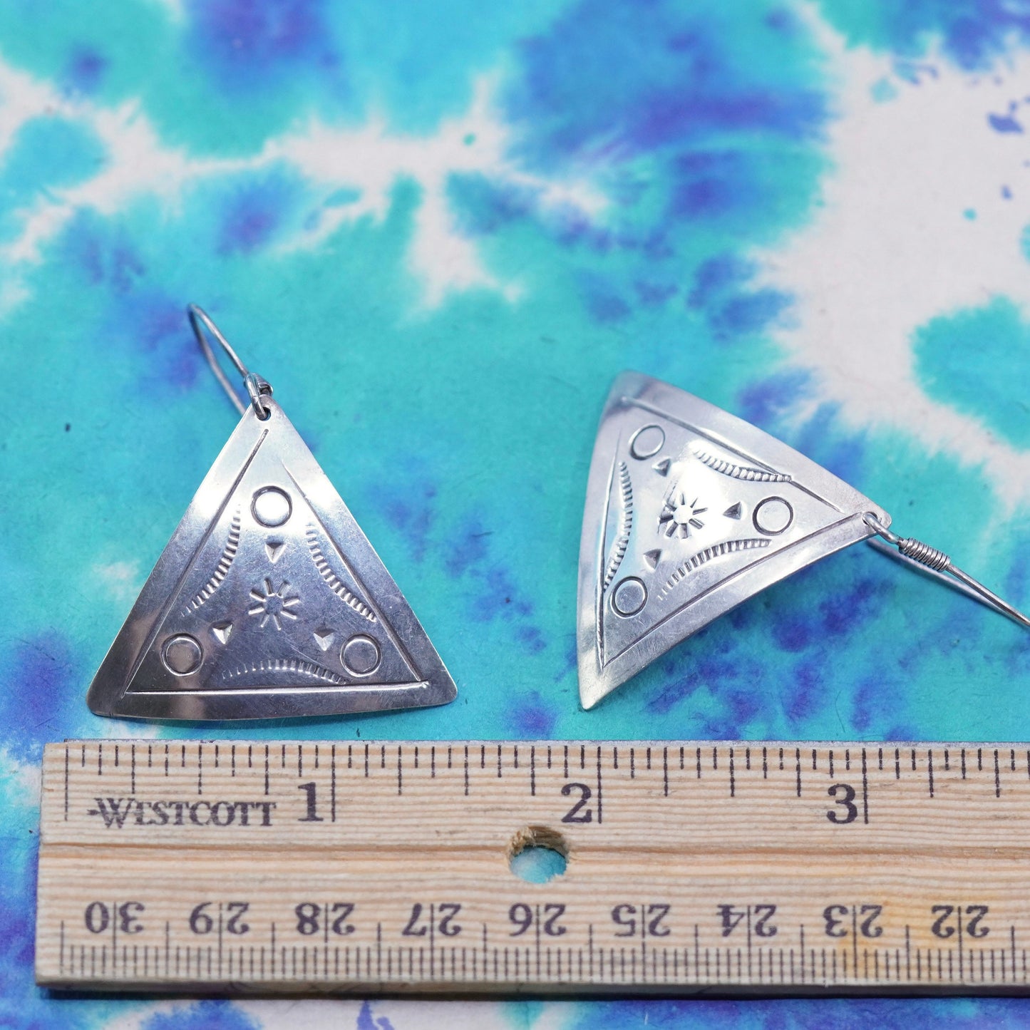 Vintage Sterling 925 silver handmade textured triangular earrings