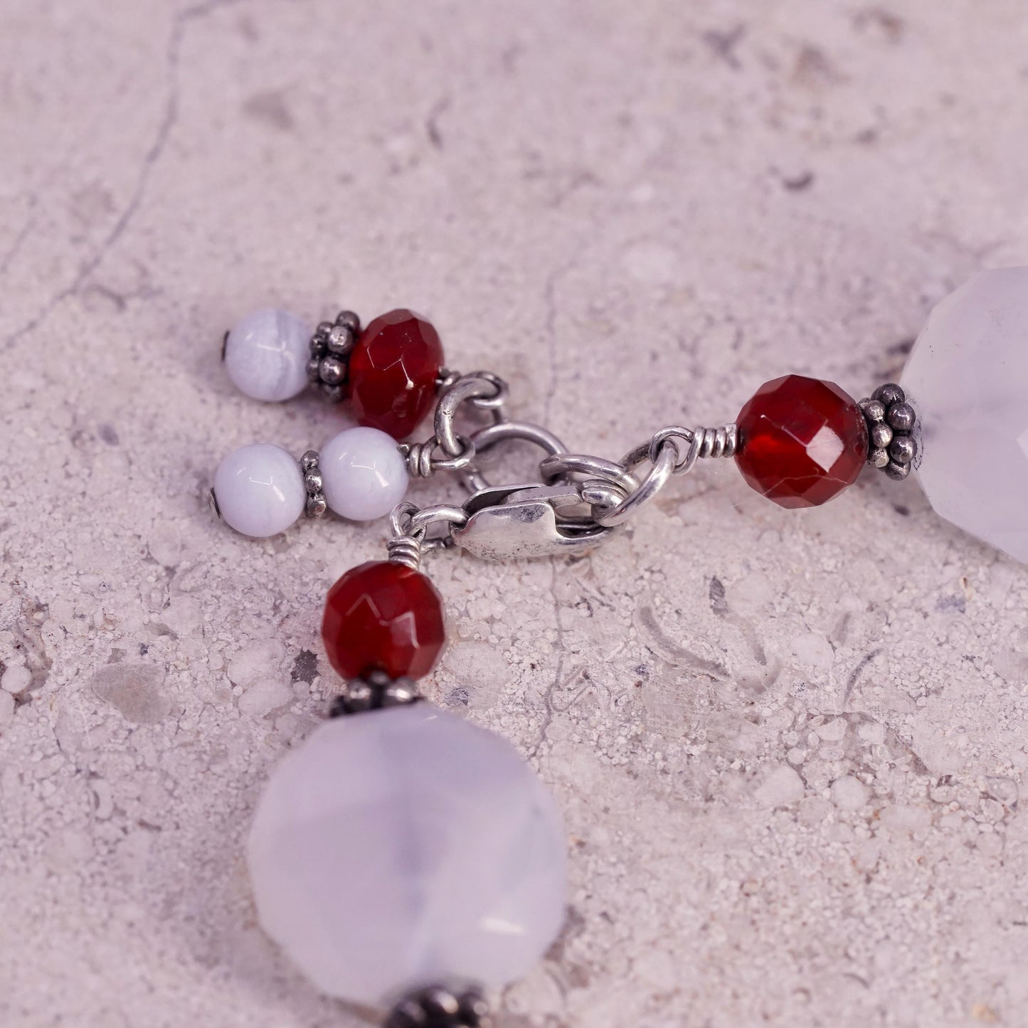 6.75”, vtg sterling silver handmade bracelet, 925 w/ turquoise N carnelian bead