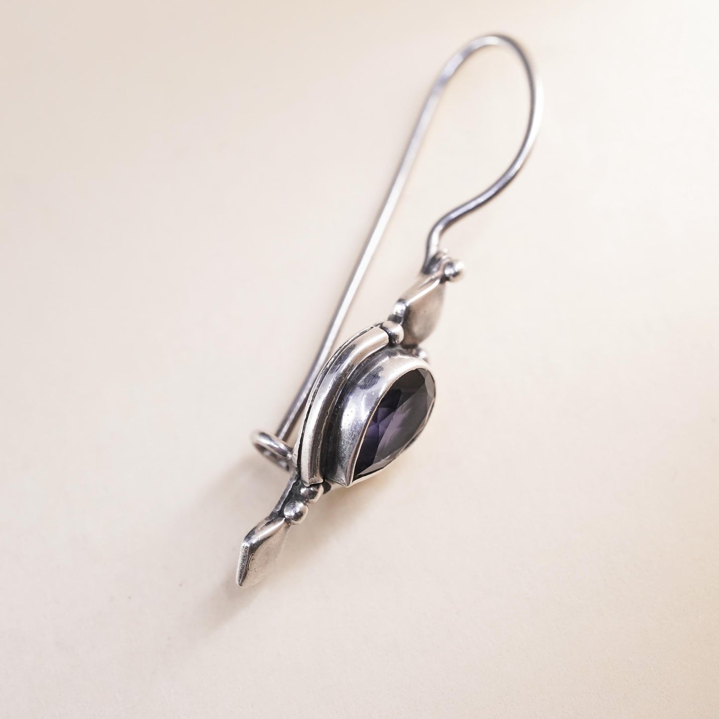 Southwestern sterling silver 925 single earring with amethyst and lever back