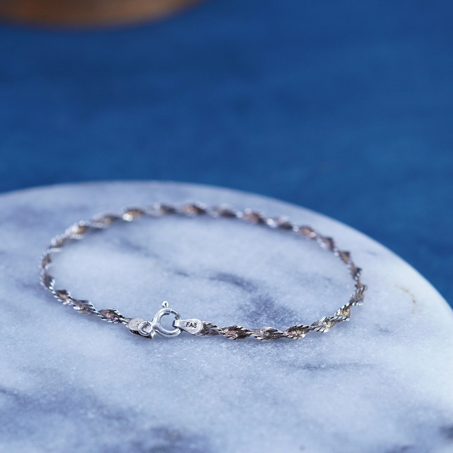 6.75”, vintage Sterling silver handmade bracelet, 925 twisted herringbone chain