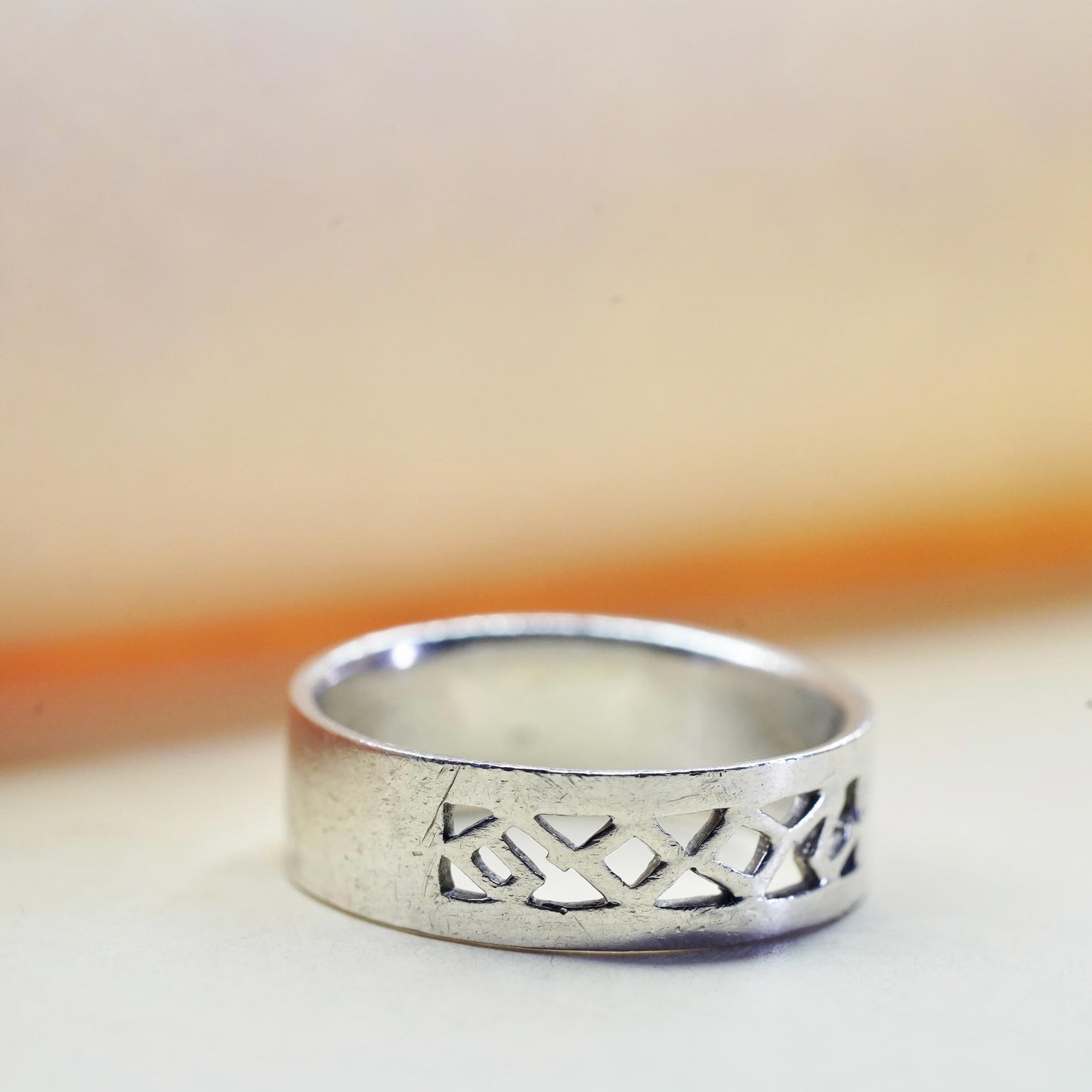 Size 6, vintage Sterling 925 silver handmade cutout ring band