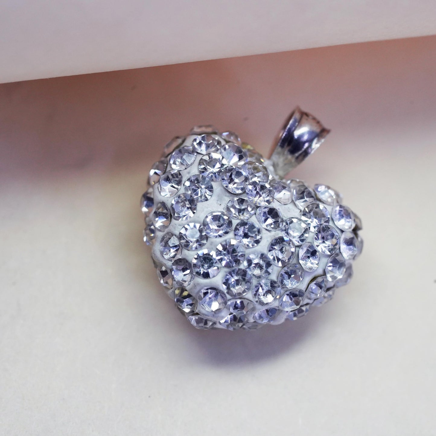 Vintage sterling 925 silver heart pendant with cluster clear Cz around