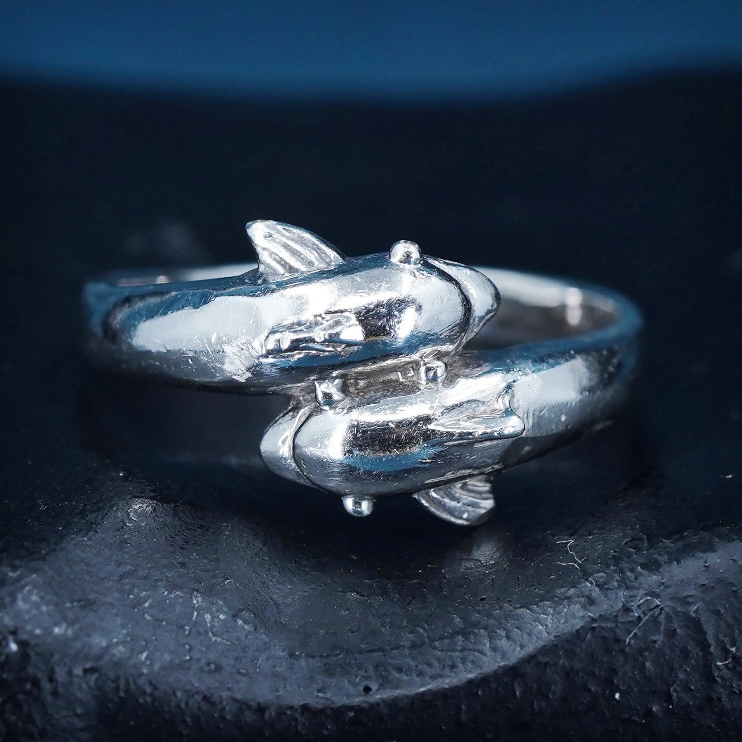 Size 8.75, vintage sterling silver handmade ring, 925 dolphin band