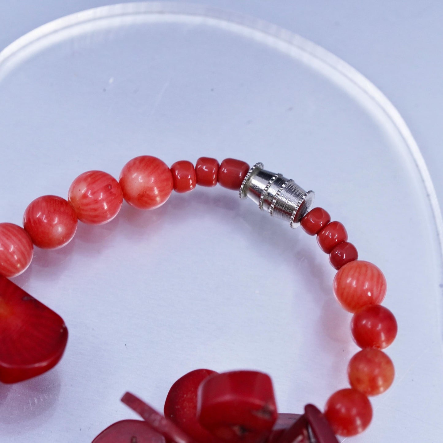 17", Native American heishi necklace, Chunky Coral beads sterling 925 silver