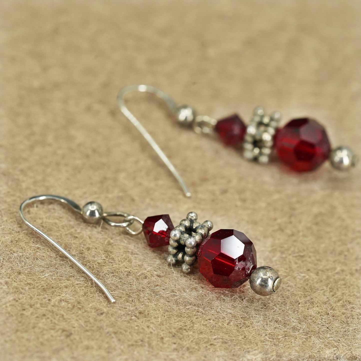 Vintage Sterling 925 silver earrings with red crystal