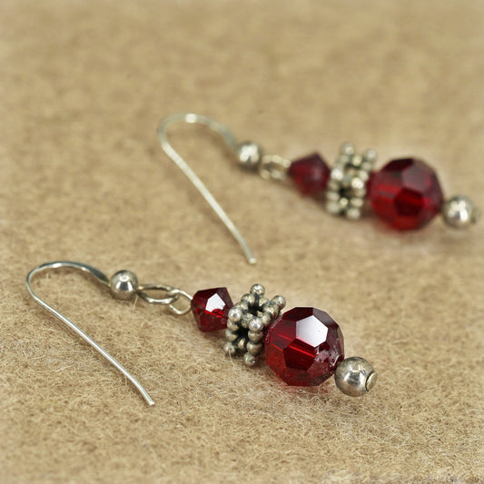Vintage Sterling 925 silver earrings with red crystal