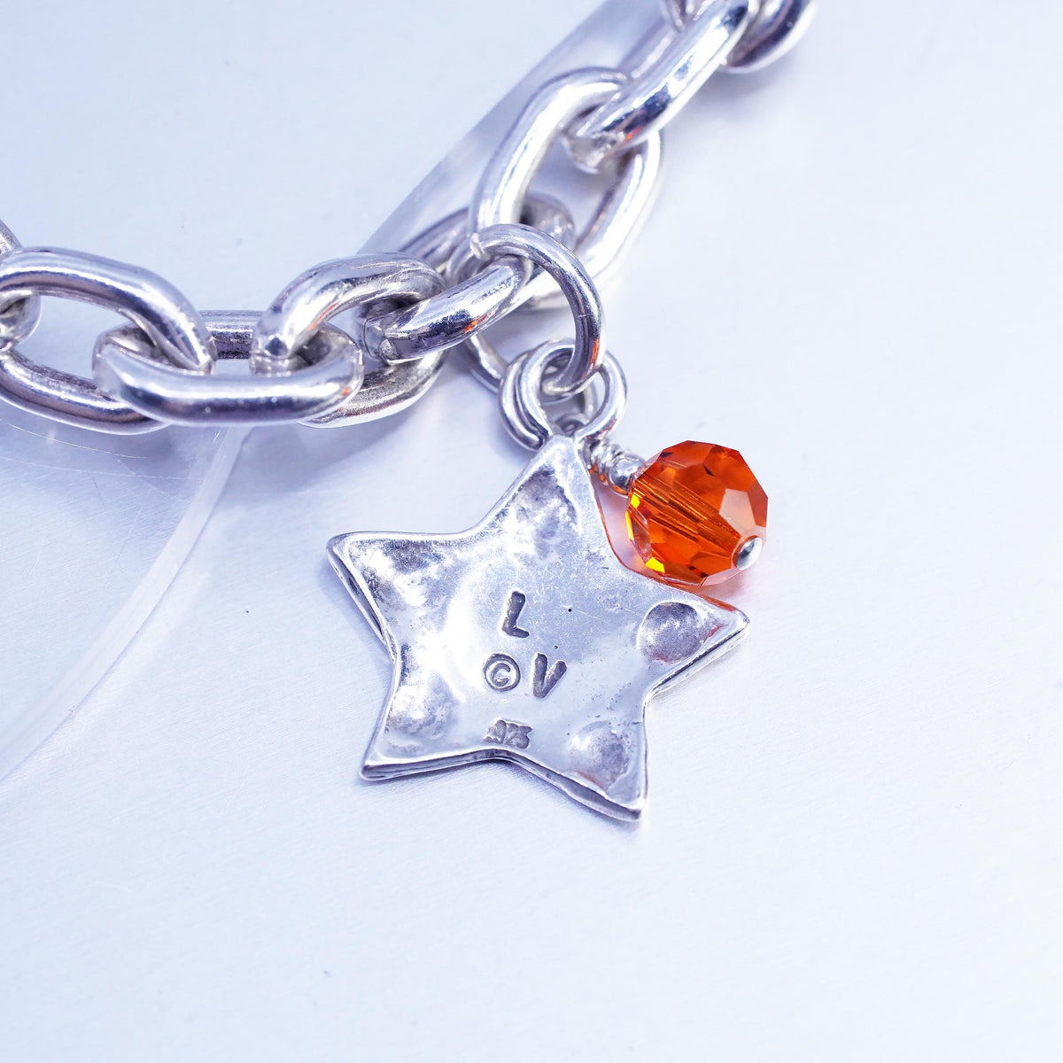 6.75", vintage Prochain Sterling silver bracelet, 925 bold oval star tag charm