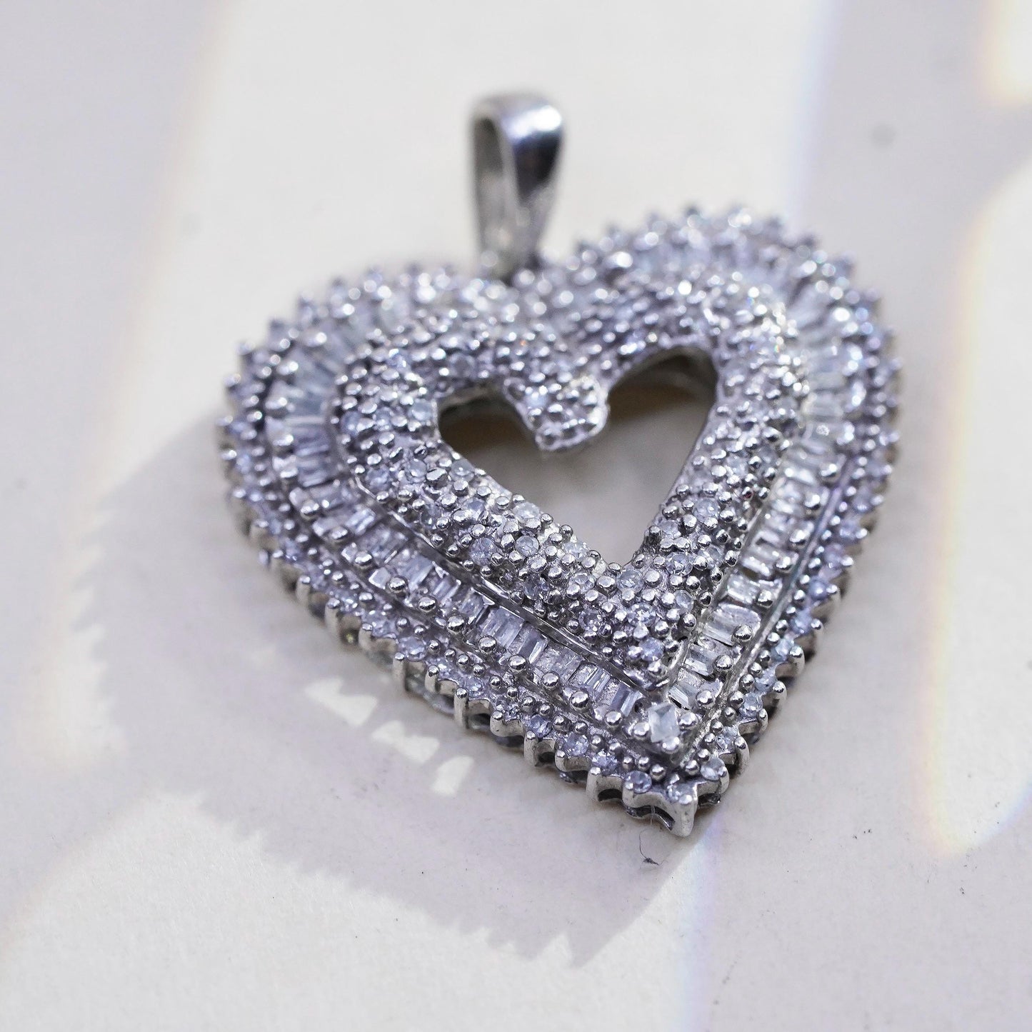 vintage Sterling silver Pendant, 925 heart cluster diamonds, wedding jewelry
