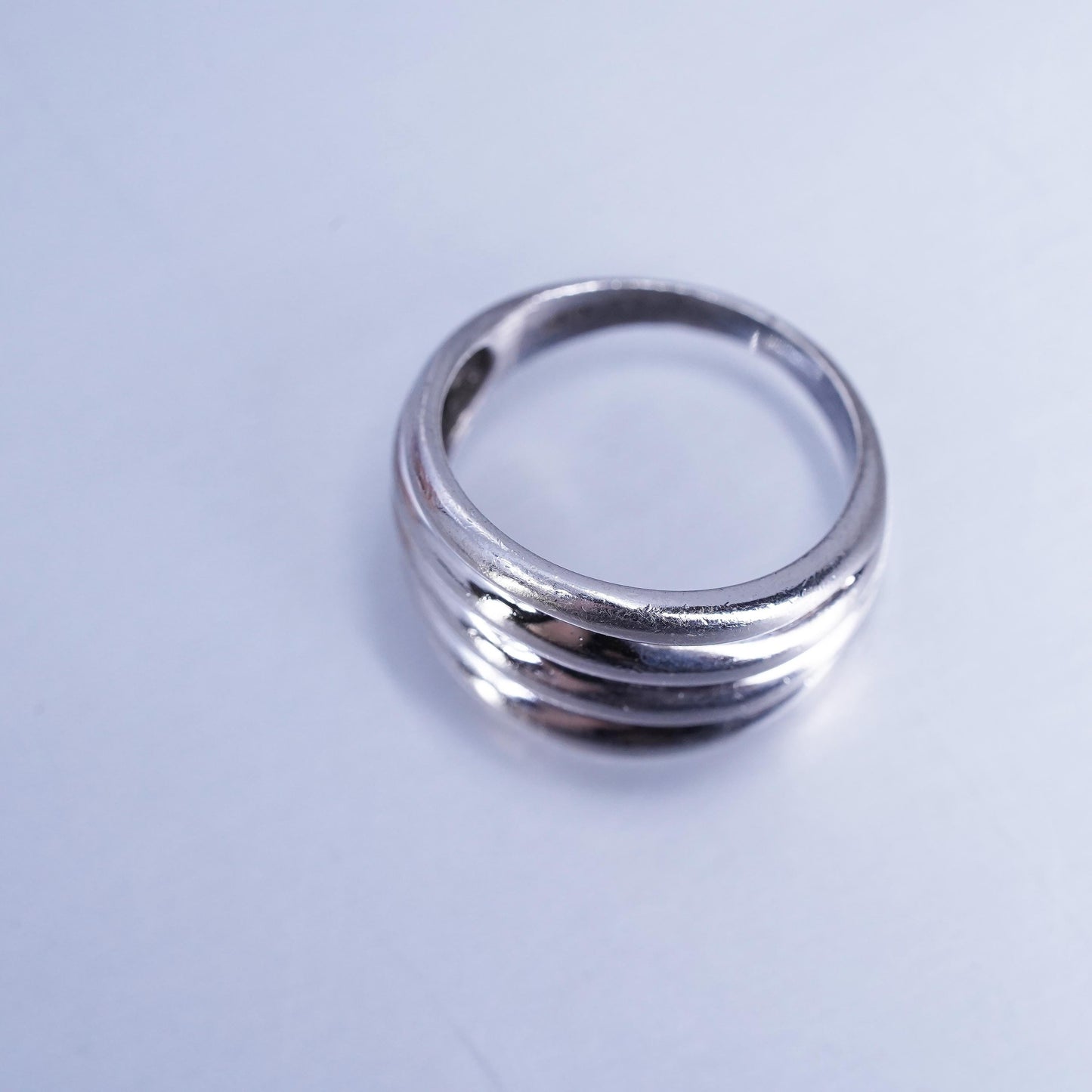 Size 6.75, vintage Sterling 925 silver handmade ring, modern ribbed band