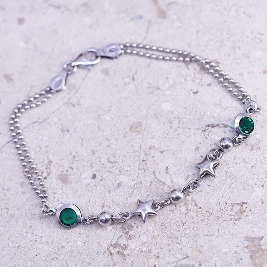 7", vintage sterling silver handmade bracelet, 925 bead chain with star charms