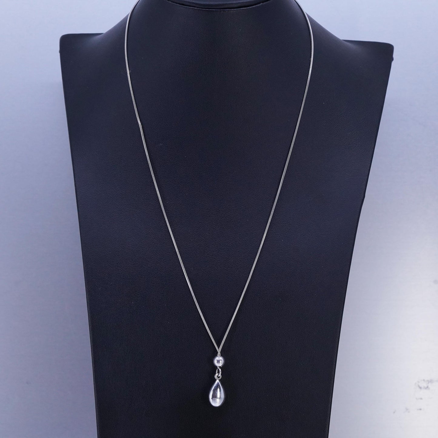 18+3", VTG Sterling 925 silver handmade snake necklace with teardrop pendant